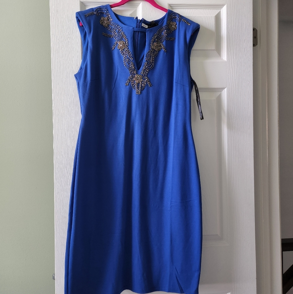Blue sheath dress with beading